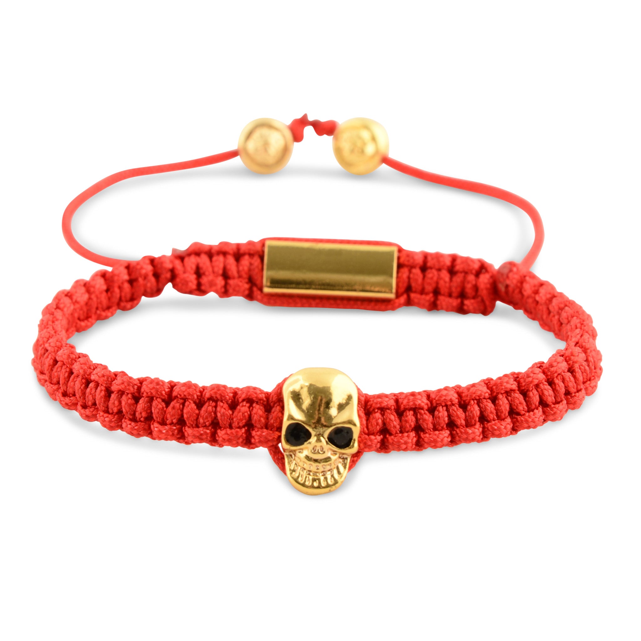 Red Macrame Gold Skull Bracelet