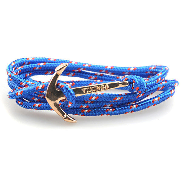 Gold Anchor Electric Blue Double Wrap Bracelet