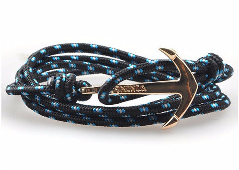 Gold Anchor Black Double Wrap Bracelet